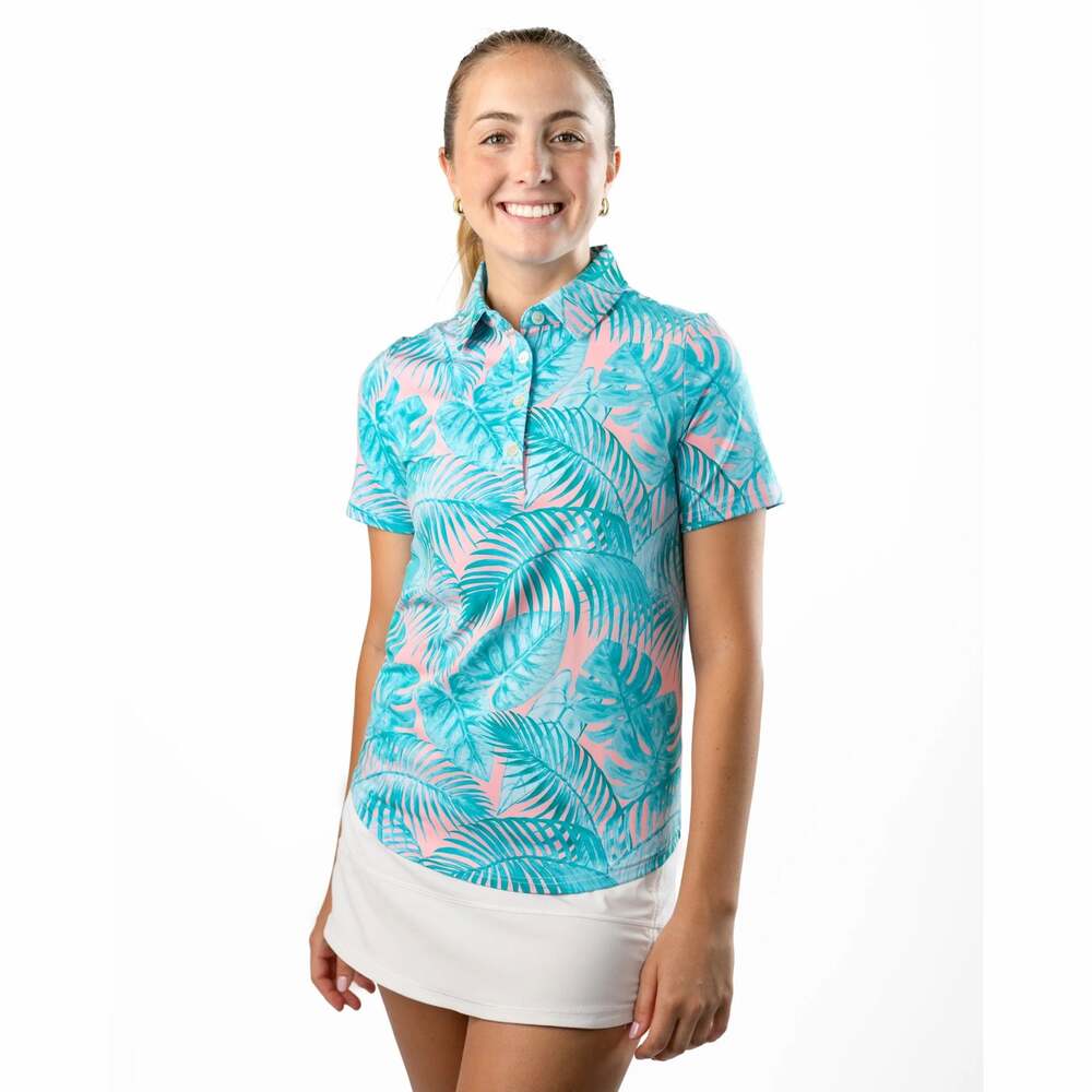 Sunday Swagger The Keys Women's Short Sleeve Tropical Golf Polo L